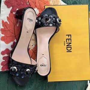 Fendi Black Floral Embellished Sandals